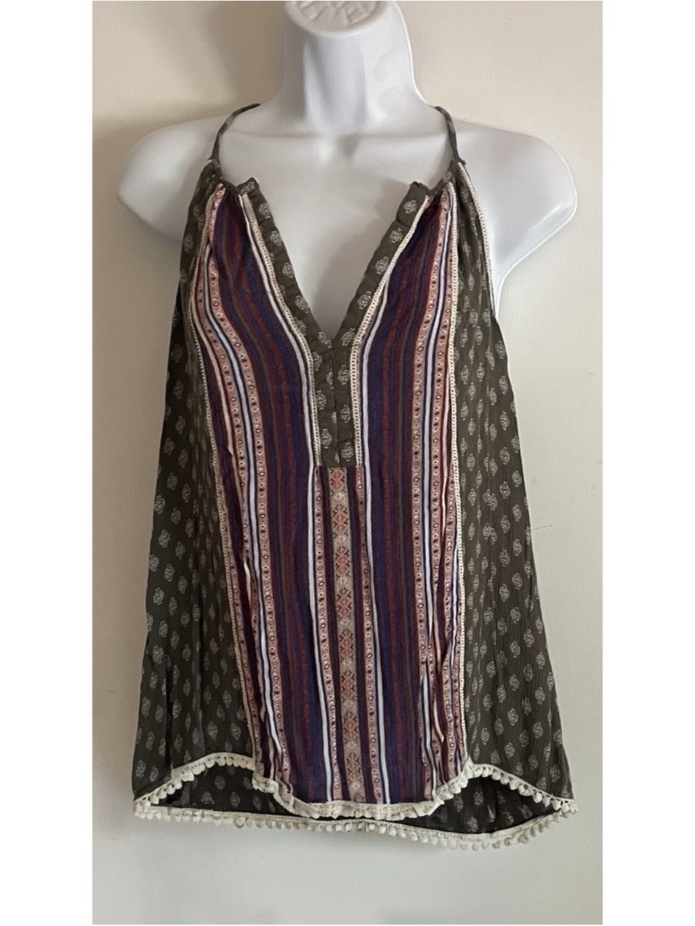 Charlotte Russe Olive Multi-Striped Halter Tank